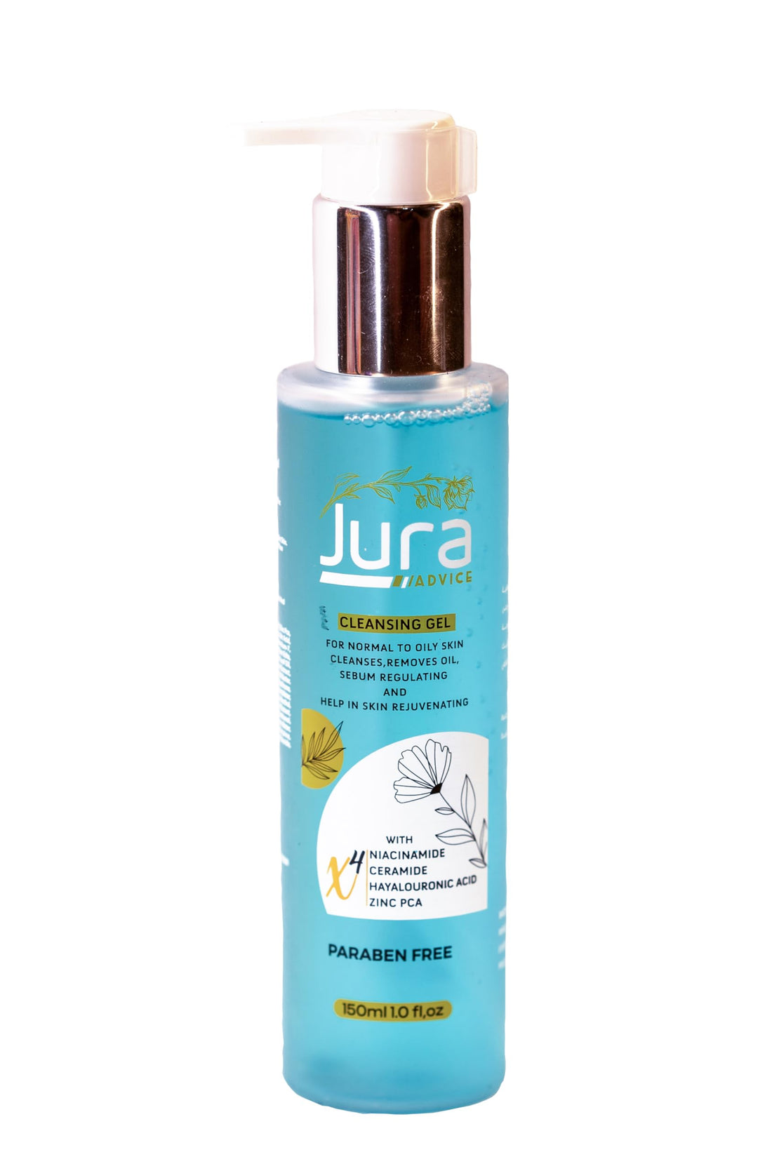 Jura cleansing gel for oily, normal and acne-prone skin, an integrated cleanser containing tea tree extract, ceramide,niacinamide, hyaluronic acid and zinc 150 ml