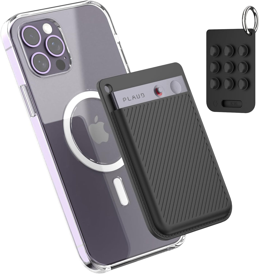Silicone Suction Cup Case Cover for AI Voice Recorder, Protective Holder with Key Ring – Compatible with PLAUD Note Voice Recorder,Attached to The Back of All Phone (Black)