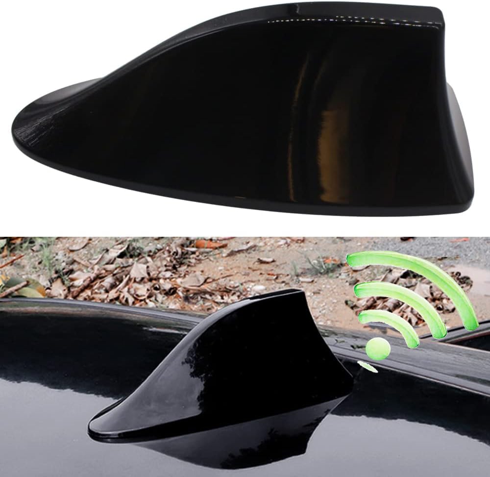 KaberMisr 2020 Universal Car Antenna Shark Fin Antenna with FM Radio Signal Amplifier and Base for All Cars - Radio Signal Working Antenna - Black