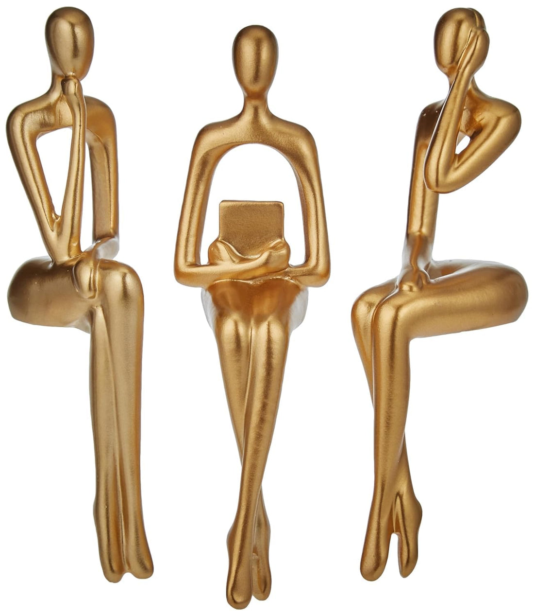 XINXUAN Gold Statue Home Decor - Modern Bookshelf & Desk Sculpture, 3 Piece