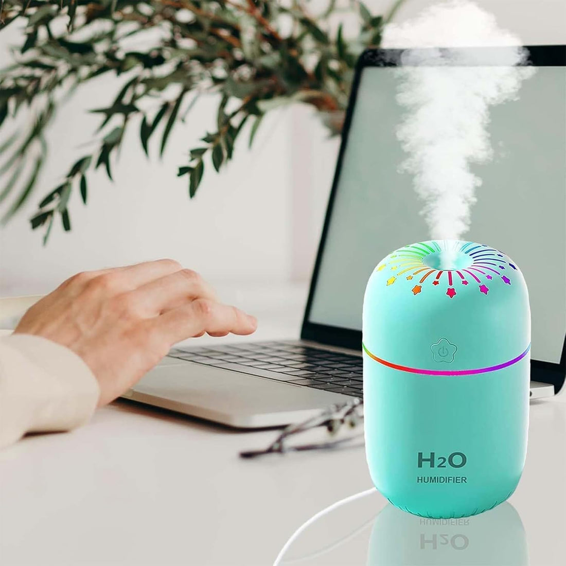 Mini USB Humidifier, 300ml Portable Cool Mist Diffuser with LED Rainbow Lights, Auto Shut-off, Ultra-Quiet Operation for Car, Office, Bedroom