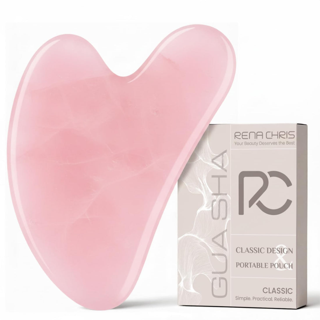 Gua Sha Facial Tool, Pink Crystal Natural Jade Stone Guasha Board for SPA Acupuncture Therapy Trigger Point Treatment, Gua Sha Sc Massage Tool (Pink)