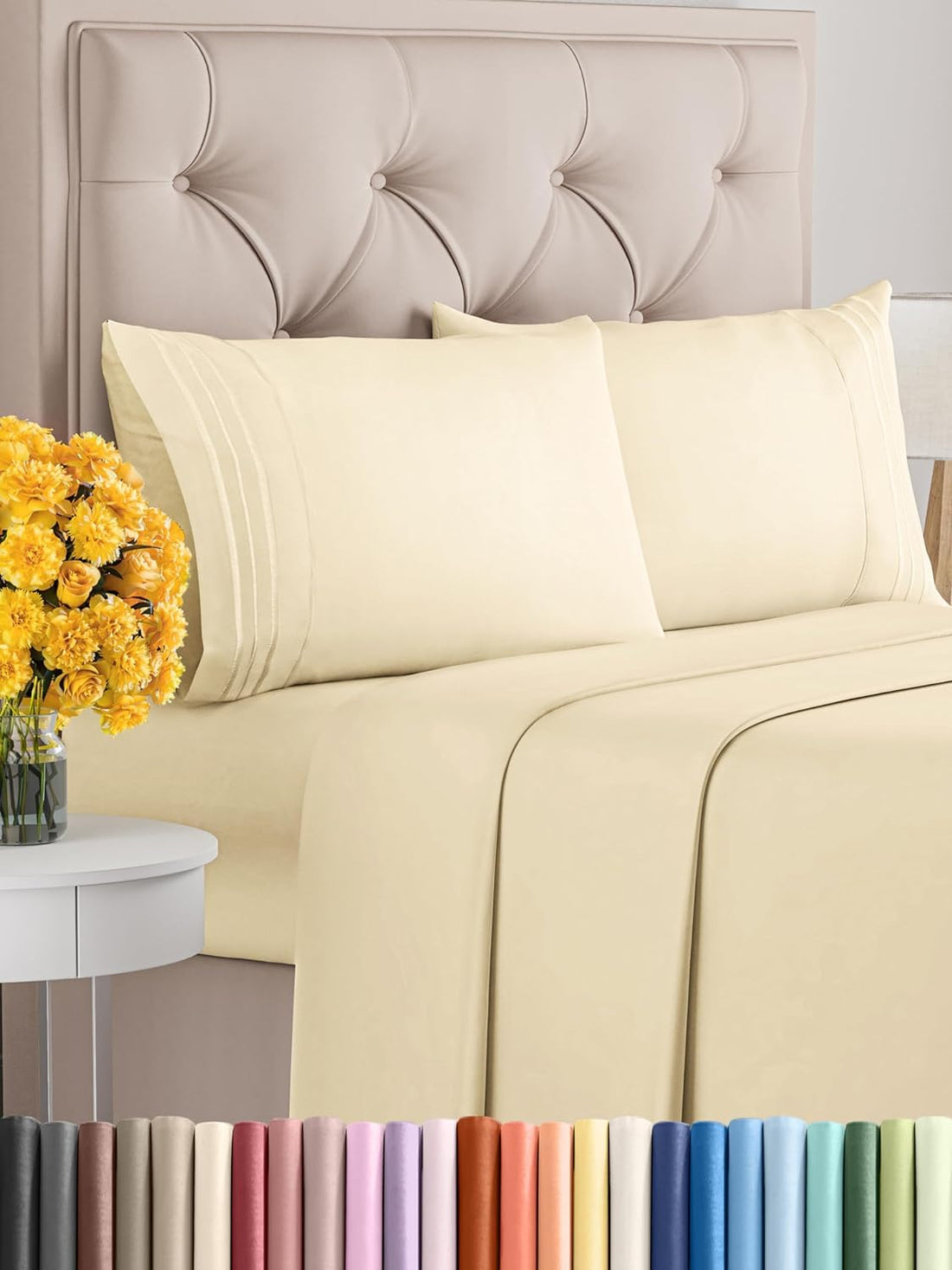 Signoola Flat Sheet Set Of 1 Piece - Comfy Breathable & Cooling Sheets - Hotel Luxury Bed Sheets (240 x 250 cm) - Deep Pockets, Easy-Fit, Extra Soft - Beige