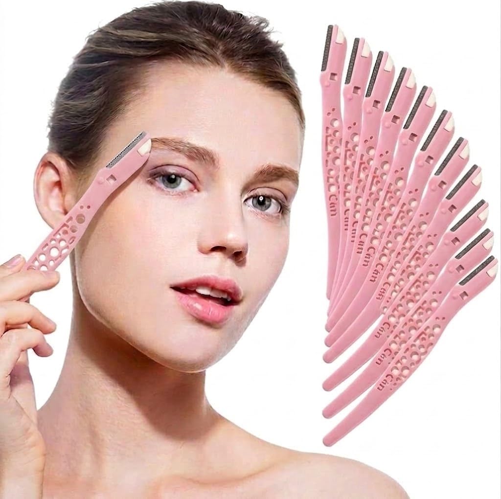 8pcs MINI eyebrow trimmers with sliding cover, Ergonomic Eyebrow Shaper and Facial Razor, for Peach Fuzz, Exfoliating Face Razor, Gentle Skin Exfoliation Blade-PINK DESIGN