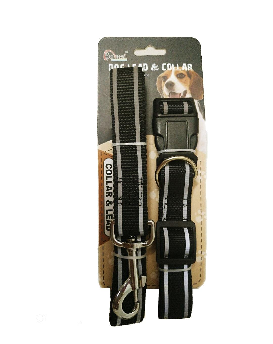 set of adjustable mediu sized dog collar and leash-black