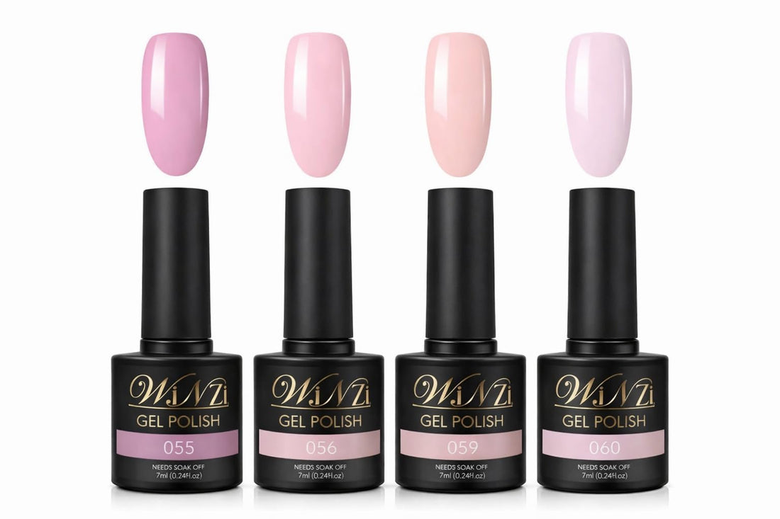 Gel Nail Polish Nude Pink Shades Set of 4, Soft & Milky Pink Tones, UV LED Soak Off Gel, High Gloss Finish, Salon & Home Manicure, 7ml Each (055, 056, 059, 060)
