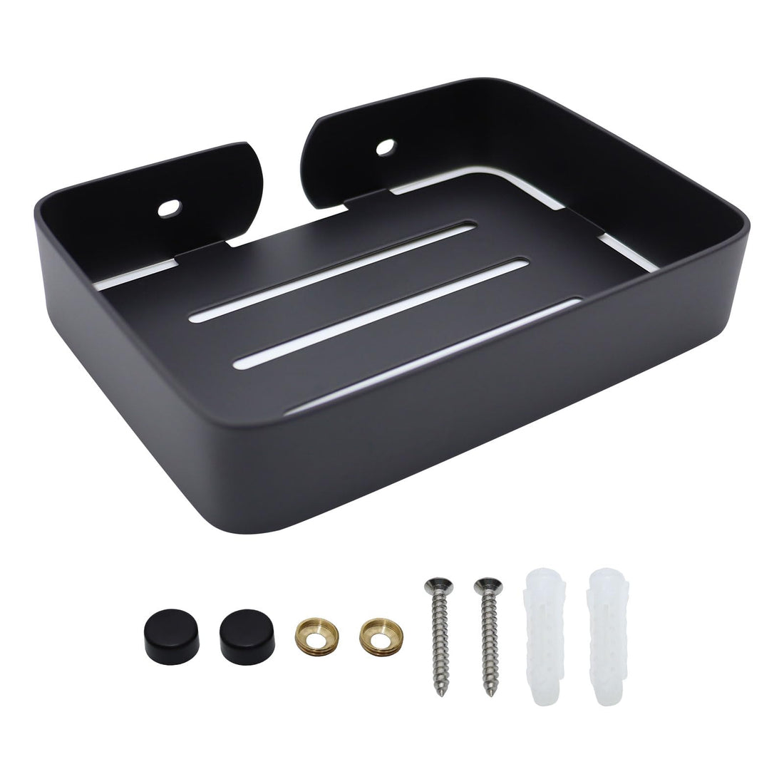 Stainless Steel Black Soap Dish Holder Wall Mounted Rectangular Soap Dish for Bar Soap Shower Bathroom Kitchen Sink Tub
