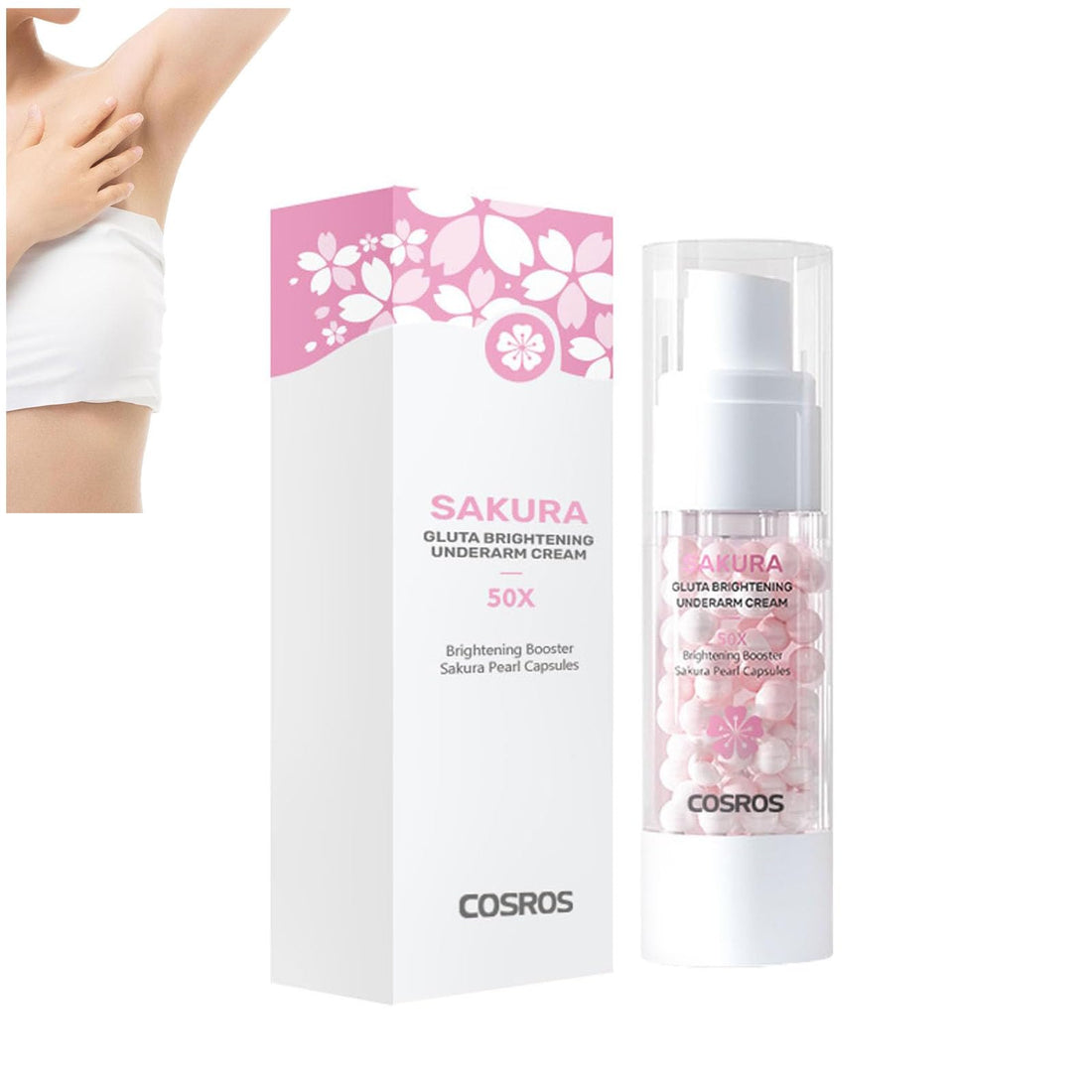 Sakura Gluta Brightening Booster Cream, Sakura Underarm Whitening Cream, Sakura Pearl Capsule, Brightening Booster Sakura Pearl Capsules, Cosros Sakura Gluta Brightening Underarm Cream (1pcs)