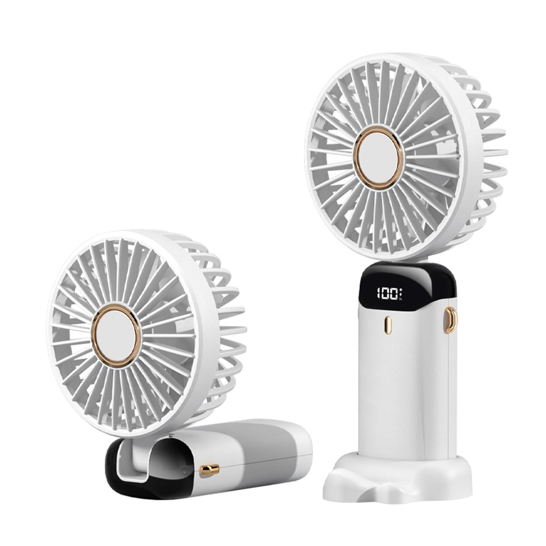 Portable Handheld Fan,Mini Foldable Desk Fan,USB Rechargeable Fans with 5 Speeds,Battery Operated Mini Handheld Fan with LED Display for Home Office Travel (White)