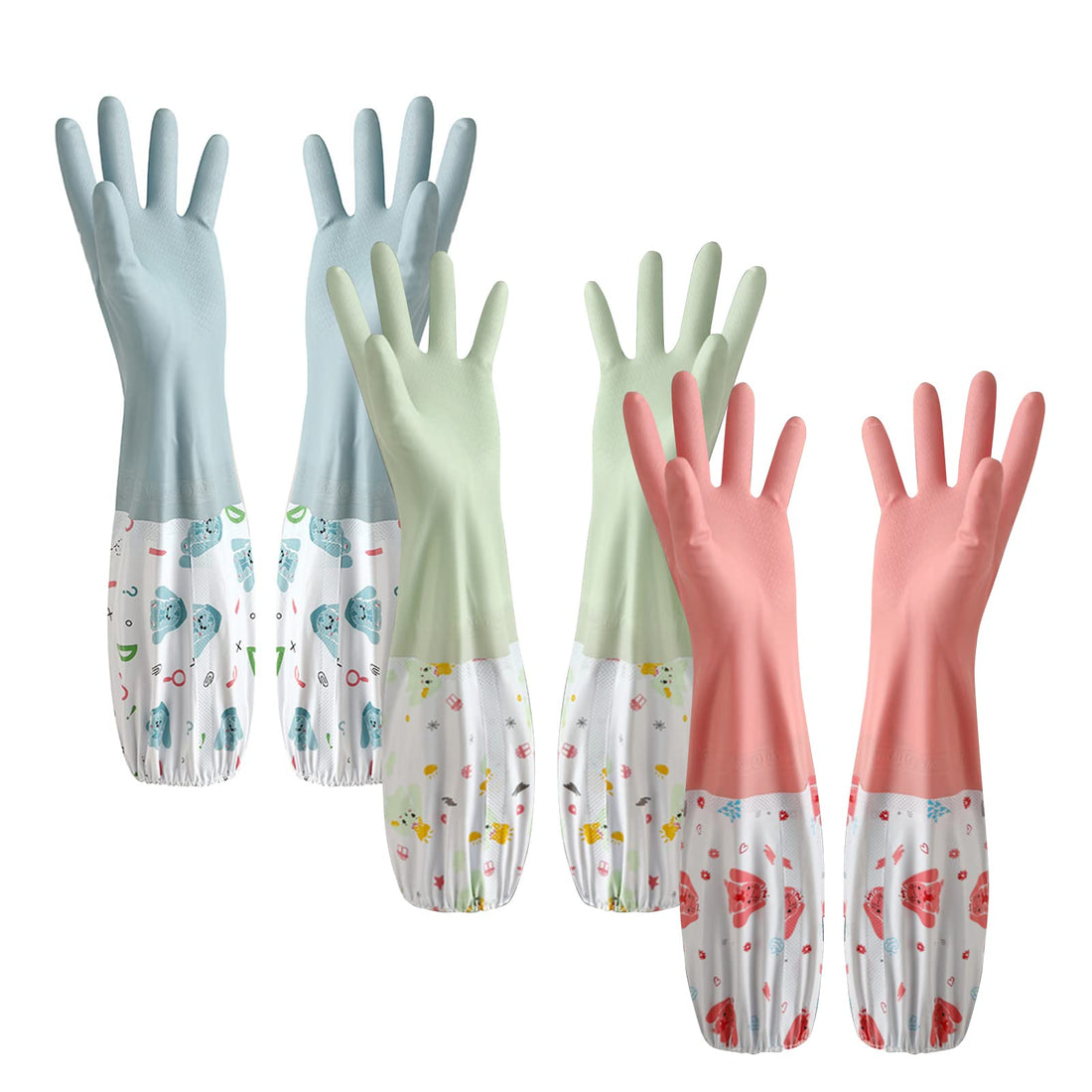 Rubber Cleaning Gloves, Washing Up Gloves Kitchen Dishwashing, Latex Free Long Cuff Cotton Lined Household Gloves for Laundry, Gardening
