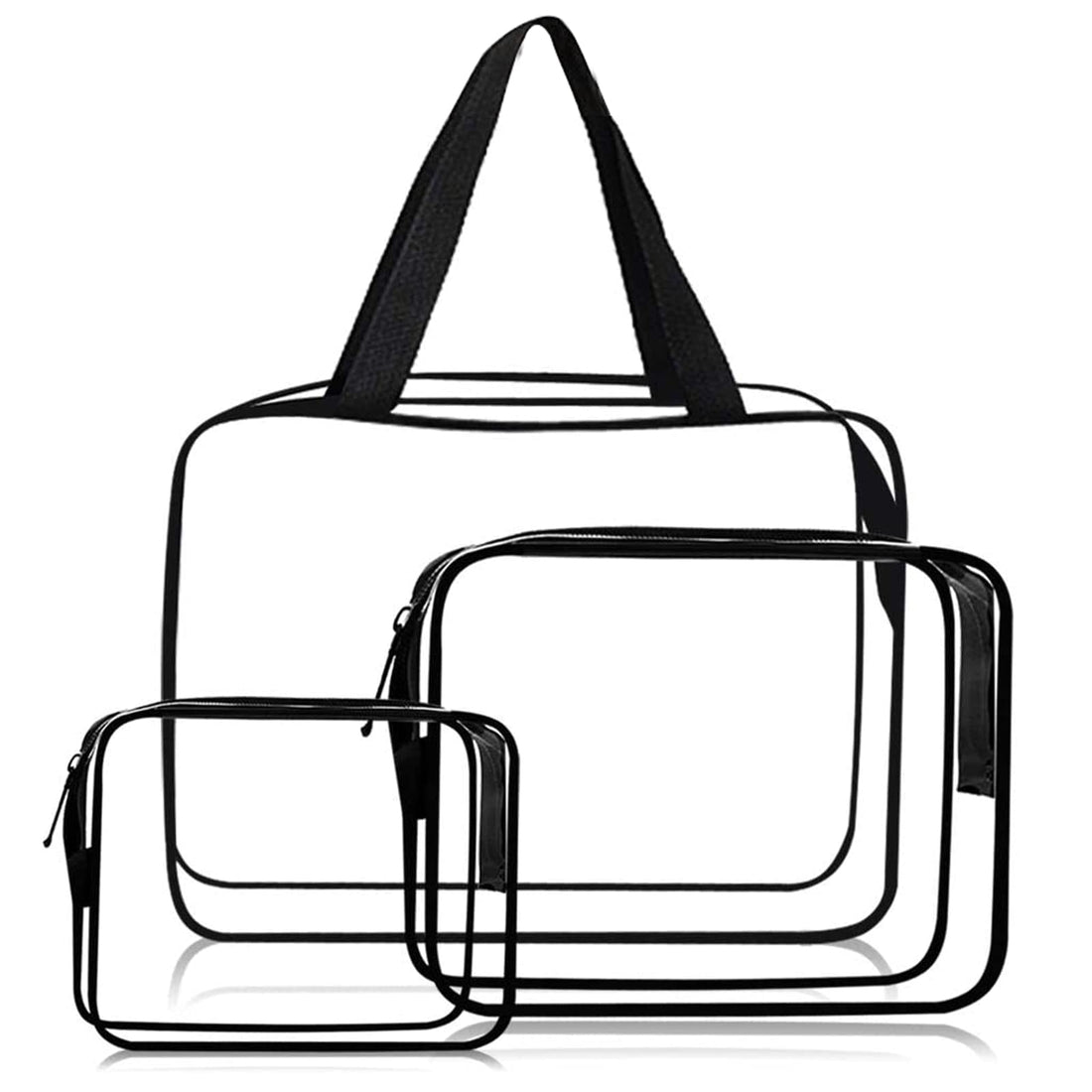 3PCS Travel Toiletry Bag, Transparent Makeup Bags TSA Approved Cosmetic Pouch with Zipper, Plastic Waterproof Makeup Organizer for Travel Airplane Vacation Bathroom