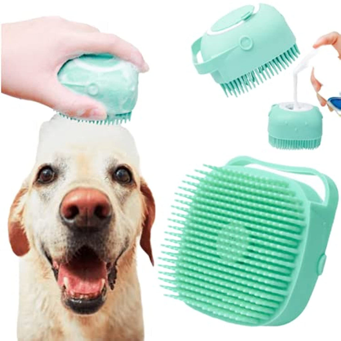 Silicone Massage Bath Brush Pet Bath Brush Soft Silicone Dog Shampoo Brush, Brush Hair Fur Grooming Cleaning Brush Soft Shampoo Dispenser (blue)