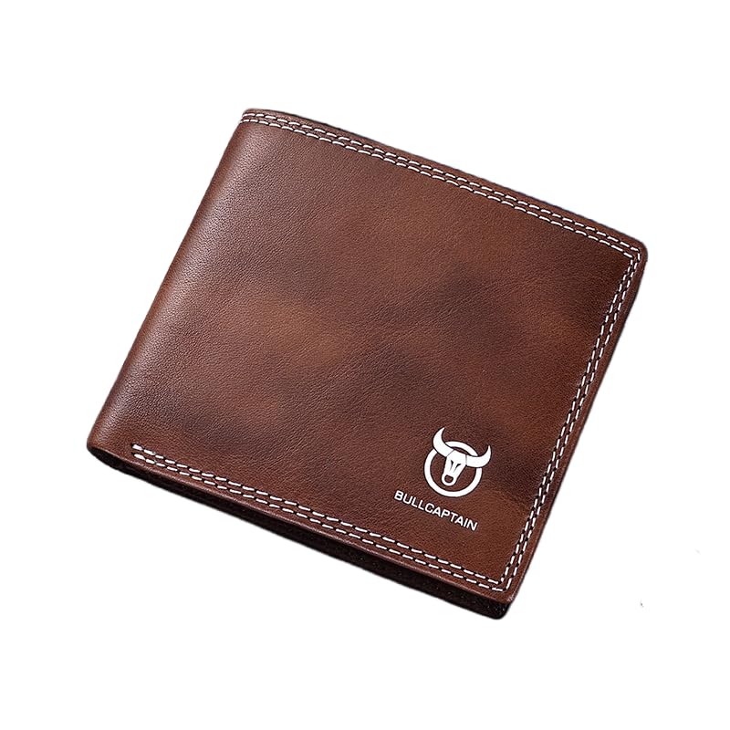 Slim Wallet for Men Genuine Leather RFID Blocking Bifold Minimalist Front Pocket Mens Wallet with Money Clip (BROWN-B)