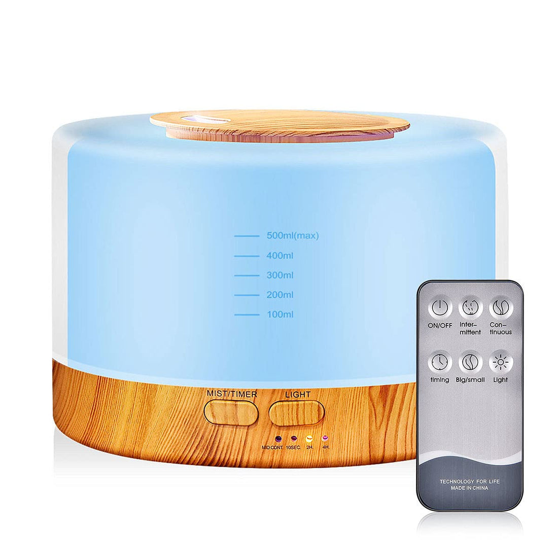 Baeskii Upgraded Essential Oil Diffuser, 500ml Aromatherapy Diffuser with 7 Color Lights and 4 Timer, Cool Mist Humidifier with Auto Shut-off Function for Home Office