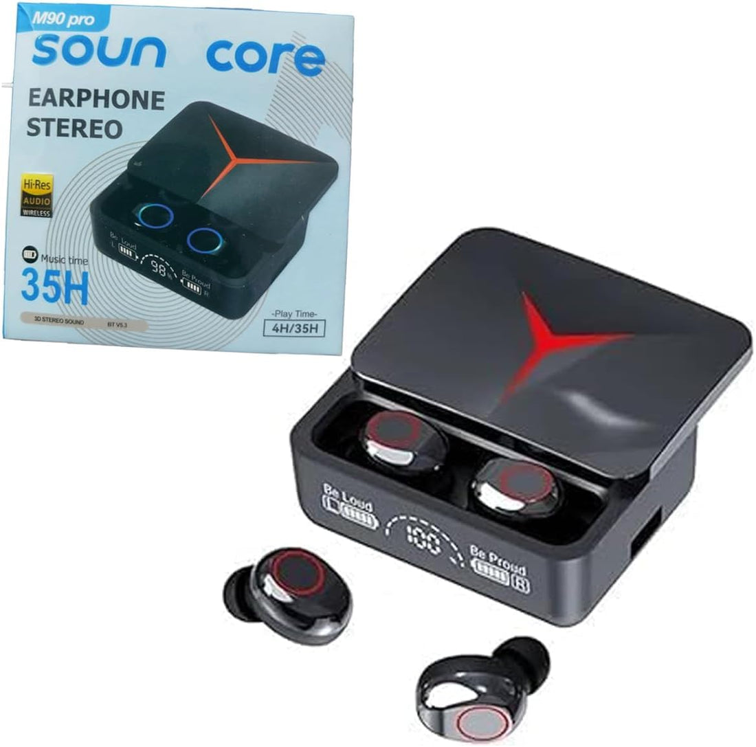 Earbuds Wireless Bluetooth 5.3 Headphones Deep Bass with Mic 140H Playtime LED Display with Charging Case IPX4 Waterproof Stereo Earphones In-Ear CVC 8.0 Noise Reduction Headset For Sport/Work M90 Pro