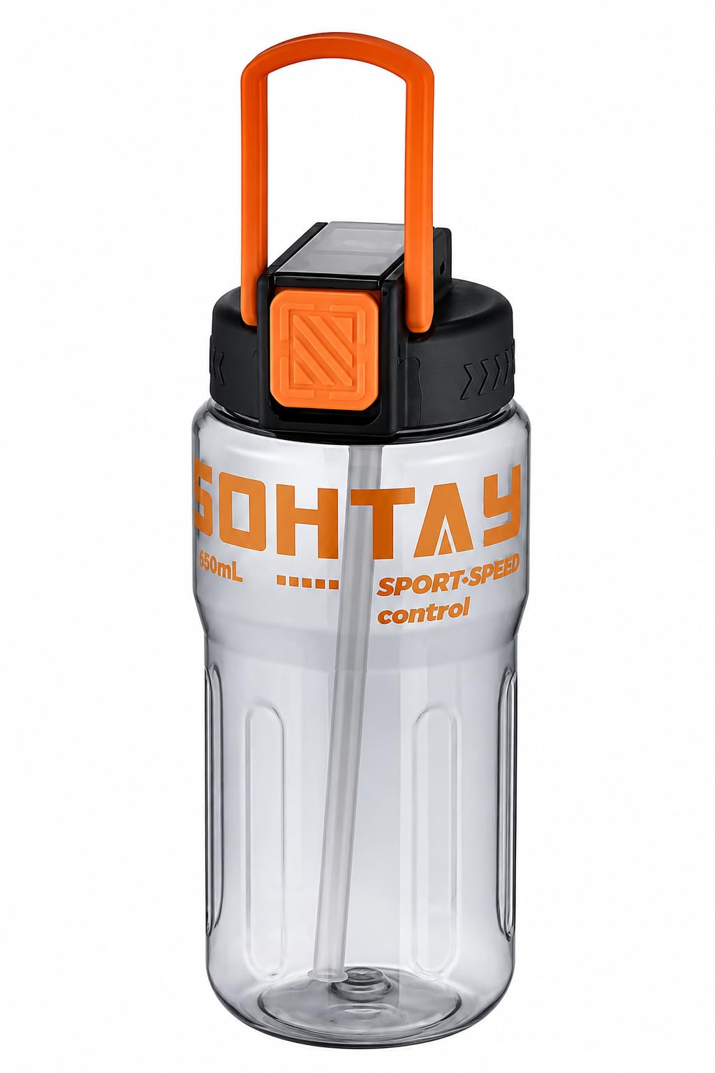 Sports Water Bottle with Secure Lock Lid with Inner Straw and Handy Carry Handle for Daily and Sports (Black in Orange)