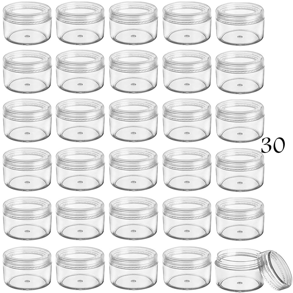 30 Pieces Empty Plastic Jars with Clear Plastic Lids for Cosmetics, Lotions, Creams, Eyeshadow, Makeup, Powder, Jewelry, Sample 25 Grams