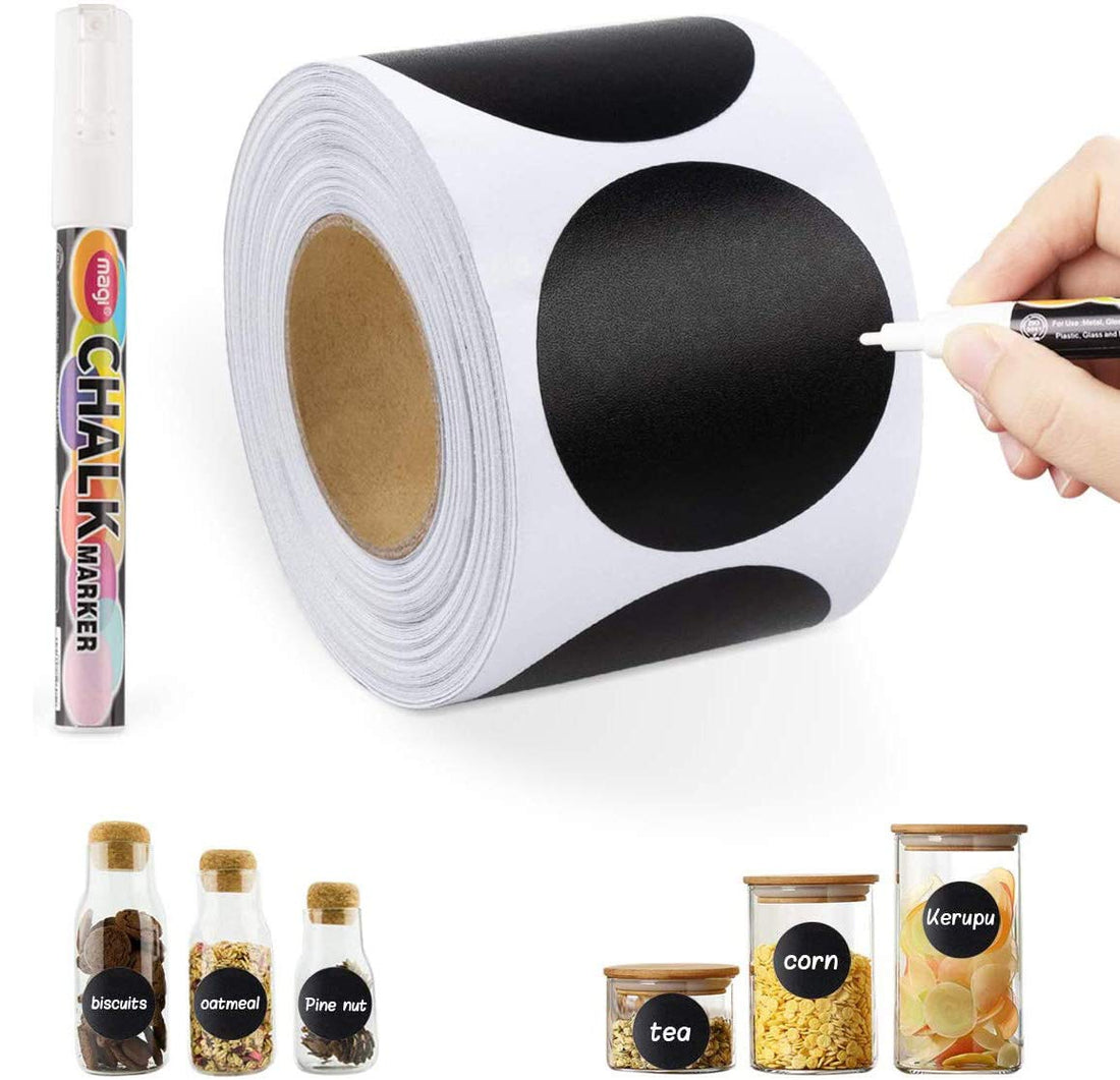 120 Round Chalkboard Labels with marker, Pantry and Storage Stickers for Jars, Pantry Labels for Jars, Mason, Spice, Glass, Cups, Containers, Canisters, Kitchen, Bathroom, Laundry Room, waterproof