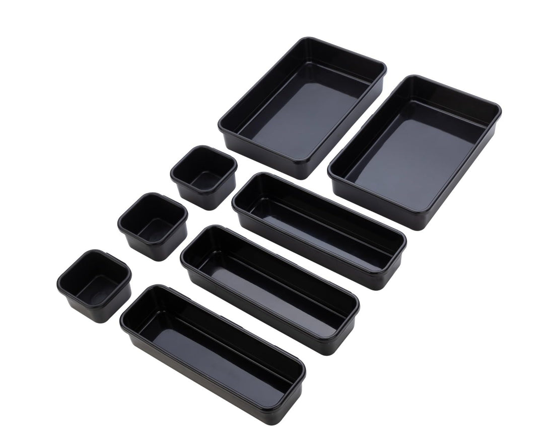 ROKTRY Desk Drawer Organizer Bathroom Drawer Tray Dividers Versatile Storage Bins Plastic Vanity Trays Organizers Divider Container for Dresser Makeup Kitchen Utensil Office 8 pcs