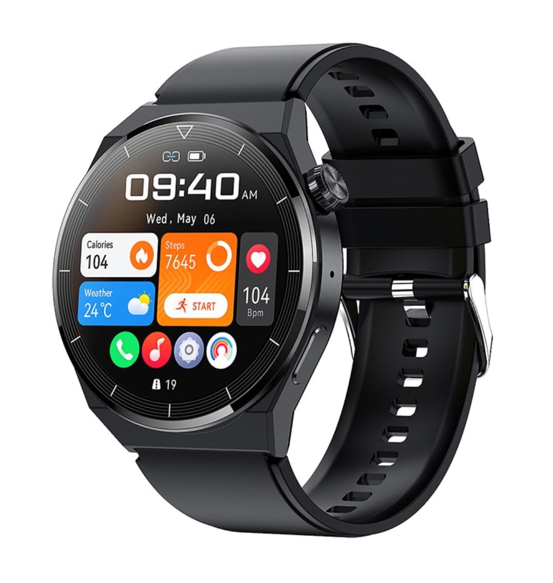 Smart Watch BW0403H for Men(Answer/Make Call), Fitness Tracker Heart Rate/Sleep Monitor with Bluetooth Call/Text, 1.32" HD Touch Screen, Message/Step Counter for Android iOS (Black)+Gift silicon Band