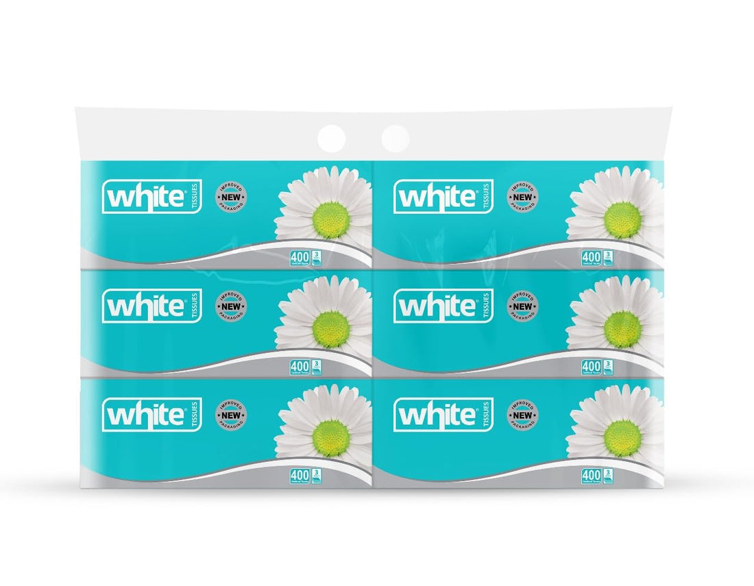 White Flexi Facial Tissues – 400 Tissues; 3Ply, Pack of 6| Extra Value for Long-Lasting Use
