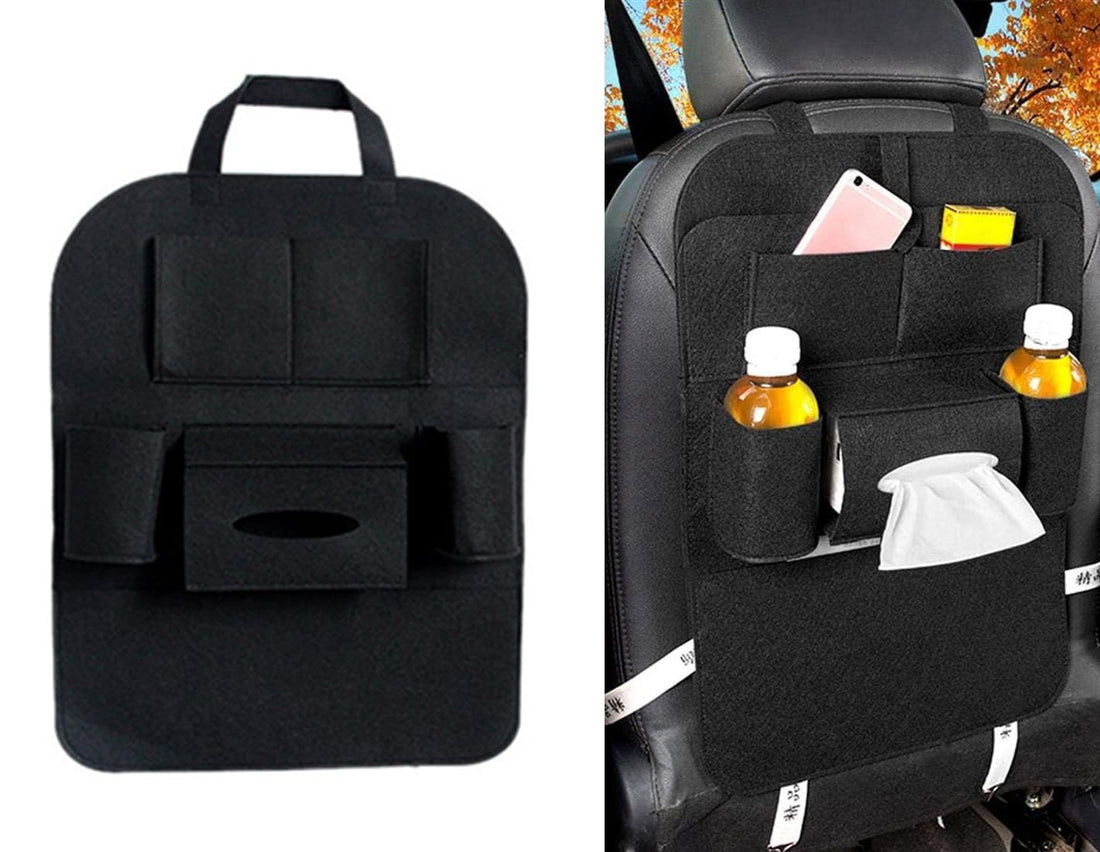 Car Seat Back Storage Bag, Multifunctional Holder Organizer, Travel Accessories Car Back Seat Organizer with Multiple Back Storage Pockets for Pens, Bottles, Tissue Box - 1 Piece Black - KaberTrade