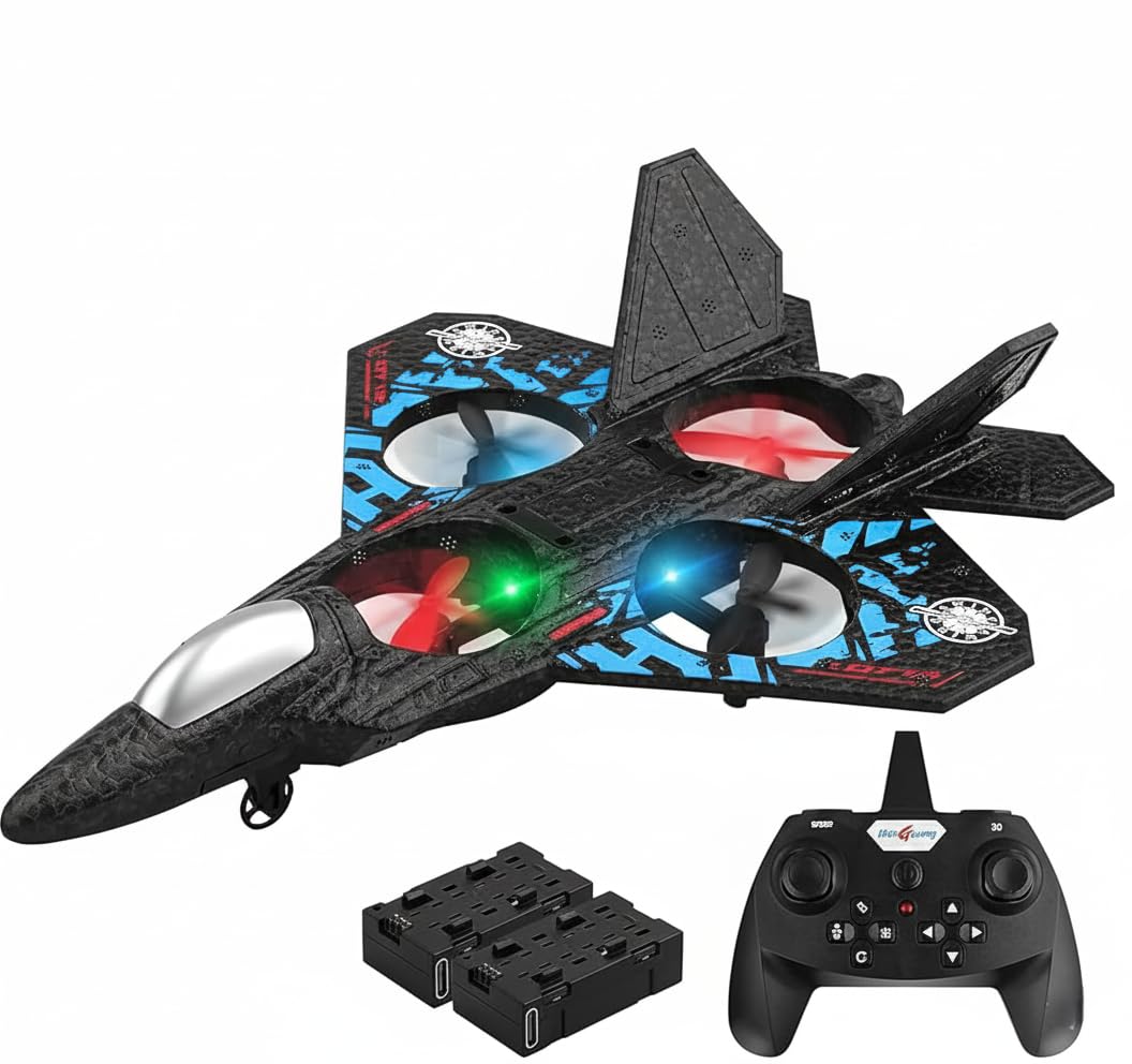 KIDSZONE Remote Control Fighter Drone for Kids & Beginners, 2.4 GHz RC Quadcopter with 360° Flips, LED Lights, Headless Mode & One-Key Take-Off/Landing, Gift for Ages 8+