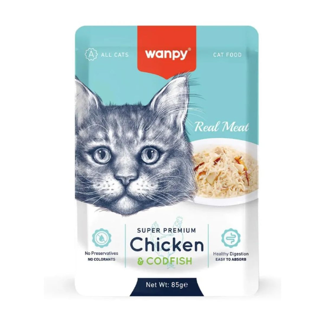 Wanpy Food with Chicken and Codfish for Cats, 85 G - Multicolor