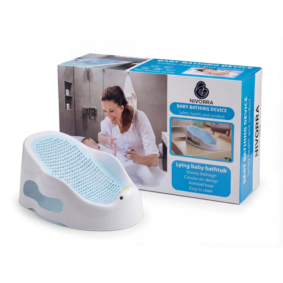 Fantastic-Kids-Toys NIVORRA Baby Bath Chair, Non-Slip Seat, Strong Drainage, Easy to Clean, Suitable for 6-18 Months Babies (BLUE)