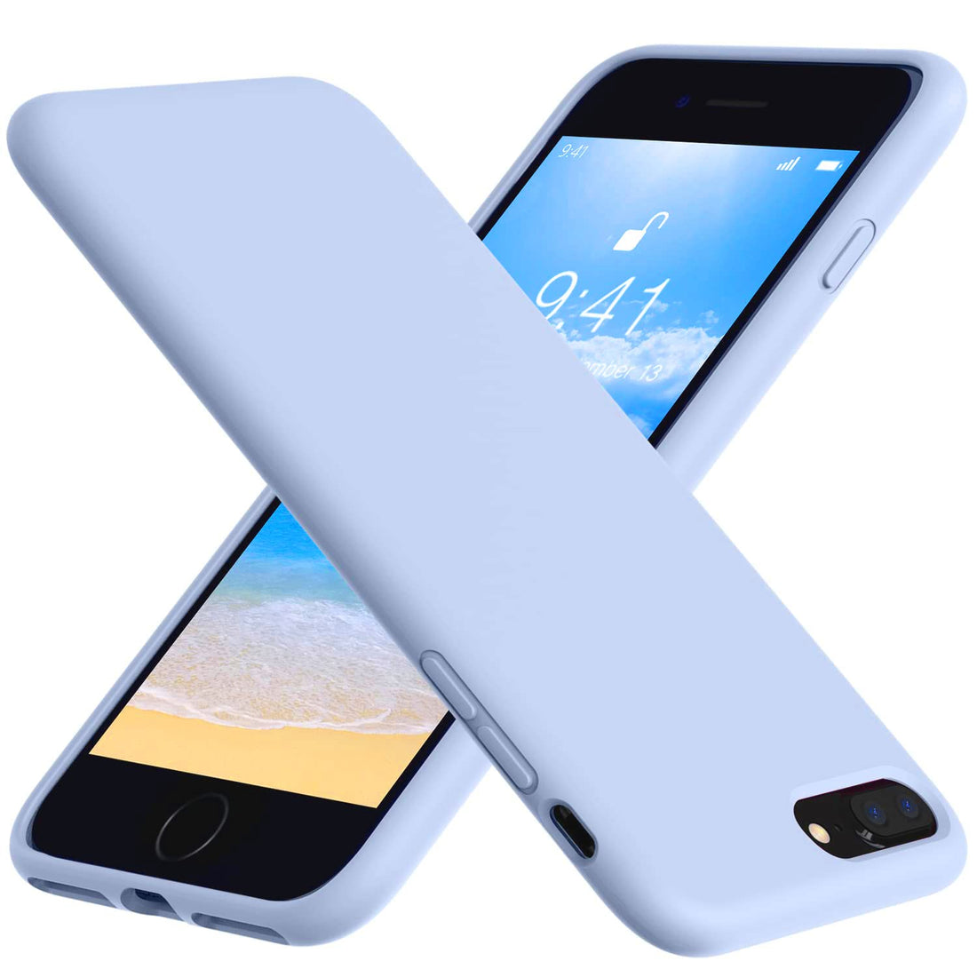 Dl3 Mobilak Compatible with iPhone 7 Plus/iphone 8 Plus Case, Liquid Silicone Case, Full Body Protective Cover, Shockproof, Slim Phone Case, Anti-Scratch Soft Microfiber Lining (Baby Blue)