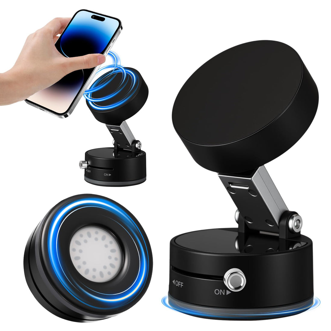 Kingdder Vacuum Magnetic Suction Phone Holder Updated 360° Rotatable and Foldable Magnetic Phone Mount Stand for Car, Gym(Drip Glue,Black)