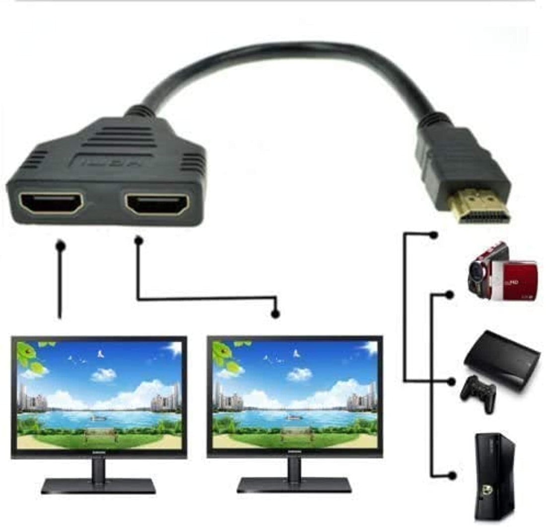 HDMI Male to Dual HDMI Female 1 to 2 Way HDMI Splitter Adapter Cable for HDTV, Support Two TVs at The Same Time, Signal One in, Two Out