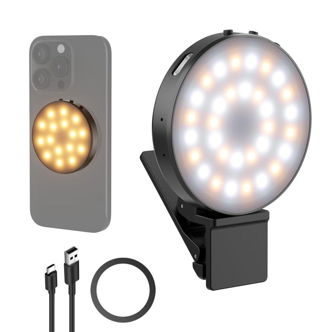 NEENER Entry Level Version Magnetic Selfie Light, Compatible with iPhone MagSafe, 1W Clip On LED Fill Ring Light Made of Metal for Laptop Conferences, Make Up Shooting, CRI95+ 840 Lux/0.2 m, NL32R