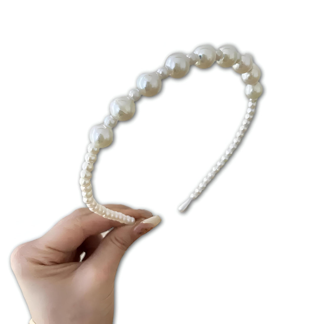 Wedding Hair Collar - A thin, pearl-decorated hair tie for the bride, combining timeless elegance and respiratory comfort to wear throughout the day on your special day. (Model No.5)