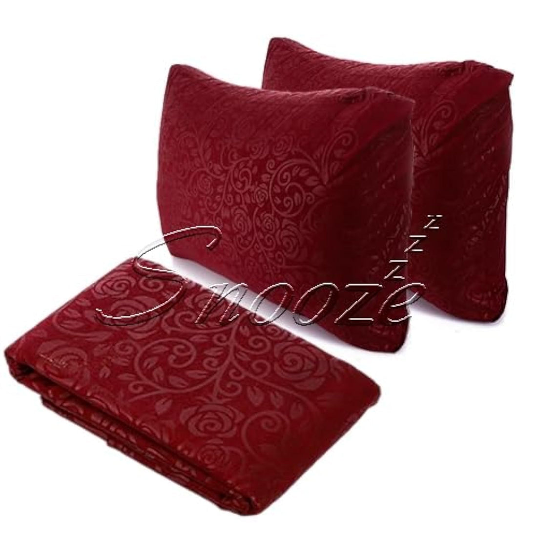 Snooze Flat Jakared microfiber Bed Sheet 3pcs, 220 * 240 Cm + 2Free Pillowcases,Dark red (flowery design)