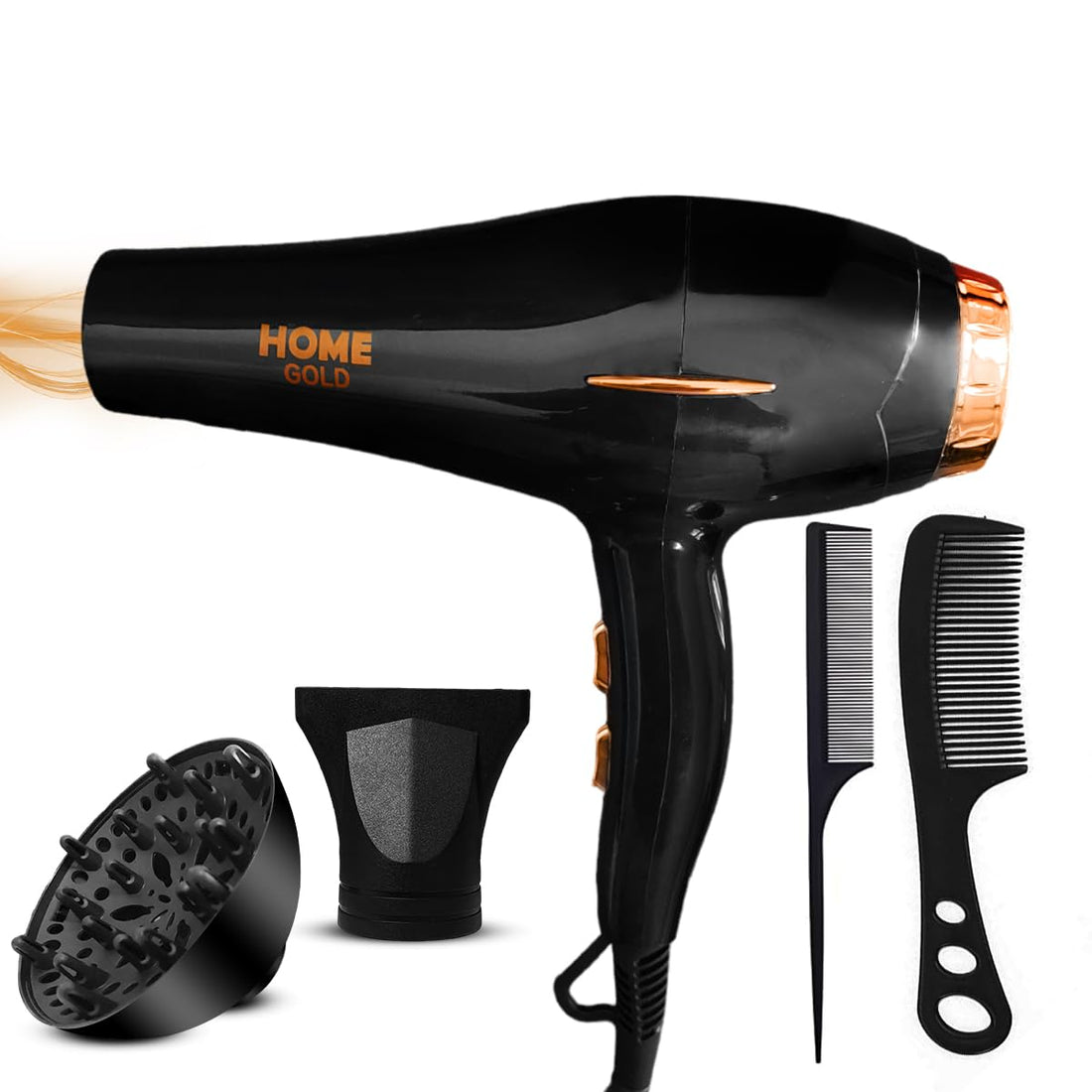 HOME GOLD Hair Dryer 3000W - Superior Drying Performance with Multiple Settings, Ionic Care, and Overheat Protection (HG-699 (Black))