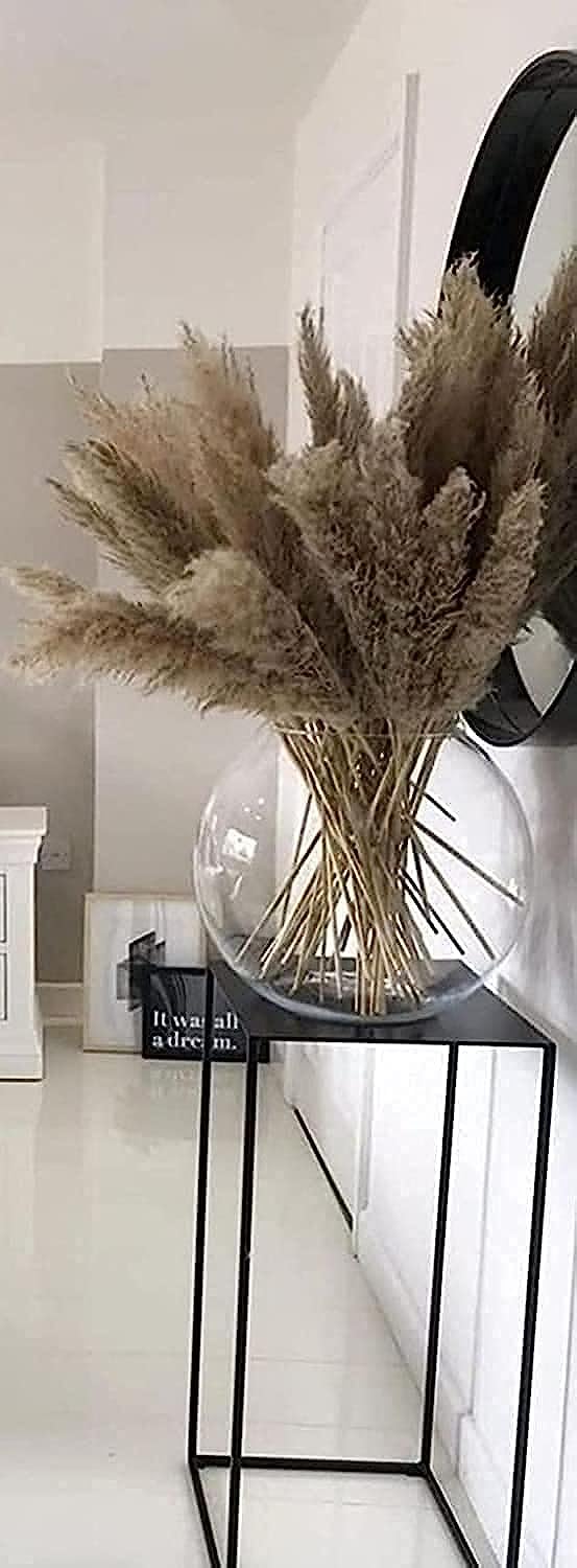 Round Glass Wheat Feather Natural Look for Decoration
