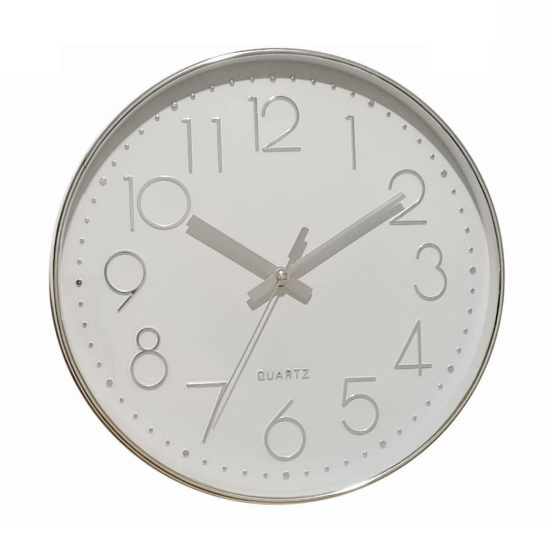 Modern 12 Inch Jumping Seconds Movement Quartz Wall Clock Round Silver Arabic Numerals Battery Operated Decorative Wall Clocks for Living Room Home Office School(White)
