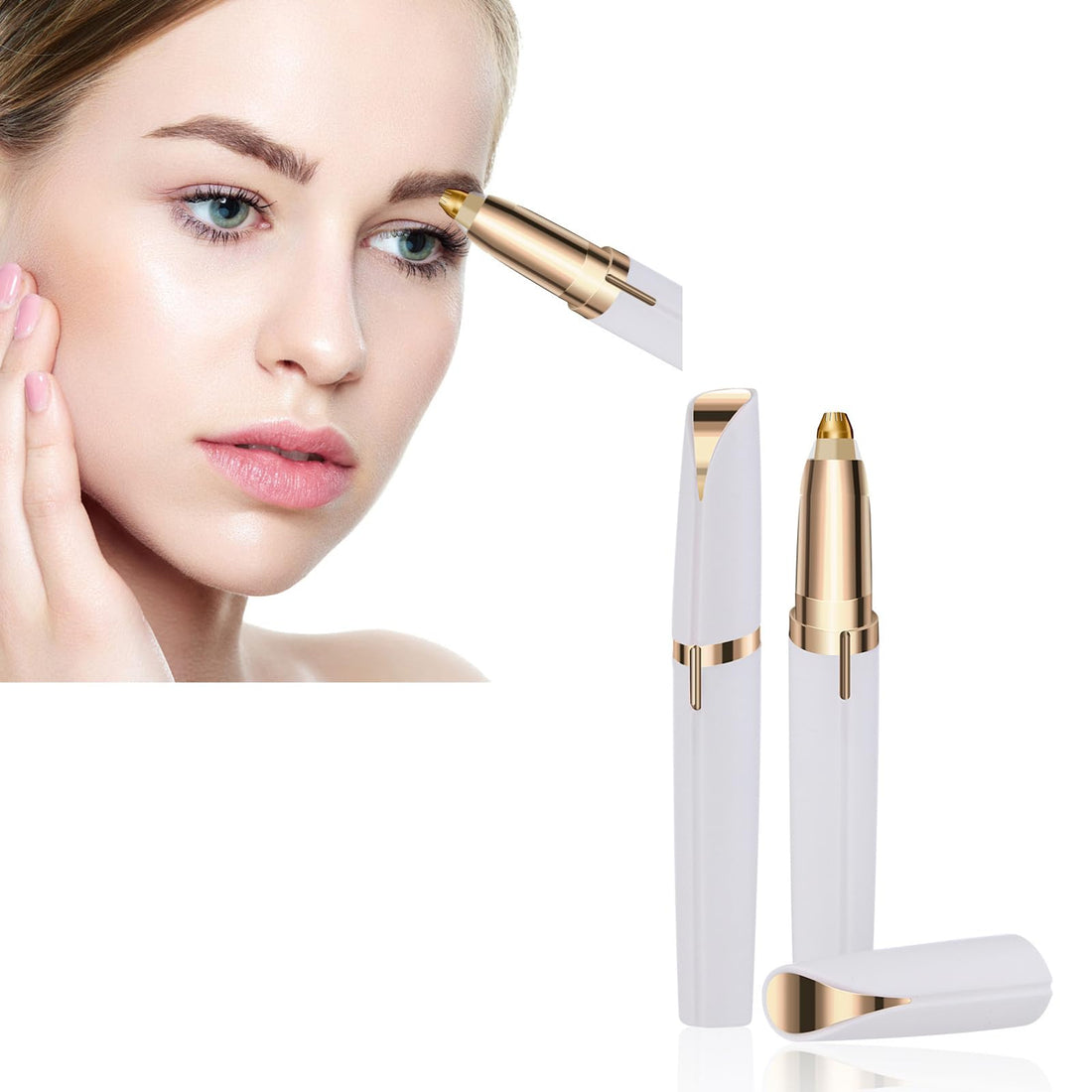 Rechargeable Portable Face Hair Remover, Electric Painless Eyebrow Flawless Trimmer Epilator for Women, Razor with Light for face Hair and Nose Hair, White