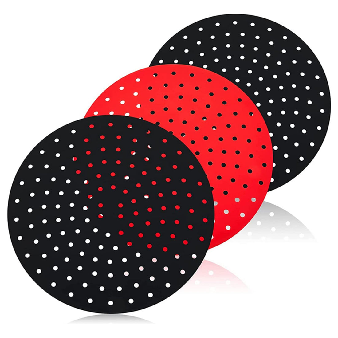 SKEIDO Air Fryer Silicone Pad Liner Tools To Prevent Food From Sticking To The Pan Kitchen Accessories Dining Table Insulation Mat -9inch(2pcs black and 1pc red)