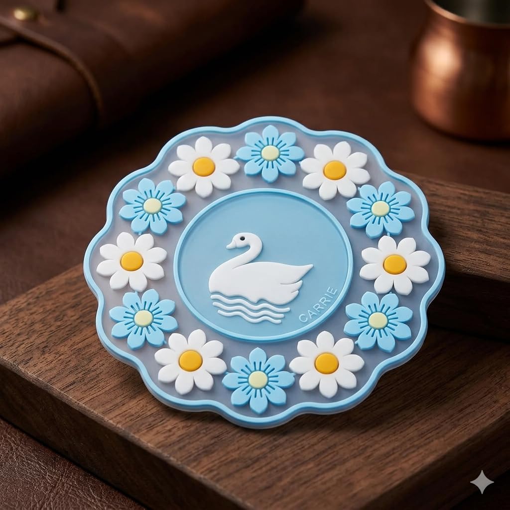 Silicone Coaster Swan Flower Sky Blue Pink Heat Resistant Coaster for Coffee Tea Cup Dollar Import Houseware