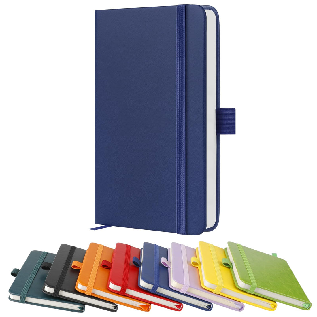 A6 Notebook, Pocket Notebooks 160 Lined Pages Small Leather Journal Notebook Pocket Size for Women Men Work Office School, Hardback A6 Notepad with Pen Holder, 9.4 x 14.5cm-Blue