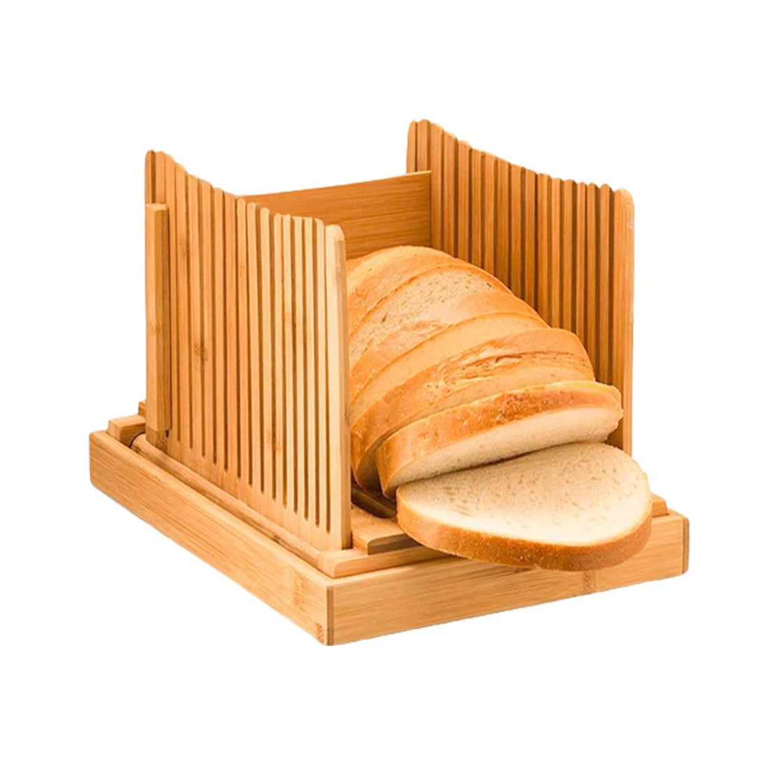 ALMEKAQUZ Bamboo Bread Slicer with Cutting, Foldable Adjustable Bread Slicer for Homemade Bread Loaf Cakes