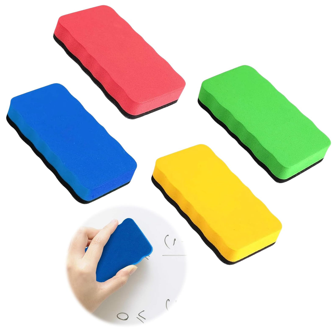 4 PCS Magnetic Whiteboard Erasers, Small Size White Board Wipers, White Board Erasers Magnetic for Eraser with Thick Felt Pad, Blackboard Eraser for Home, Office and Classrooms(10.2*5.5*2cm,4 Colours)