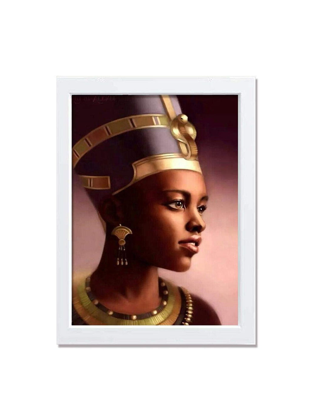 Nefertari - WHITE - Wooden Frame with Glass - Printed Poster Tableau wall art BZL-152-24322-WT