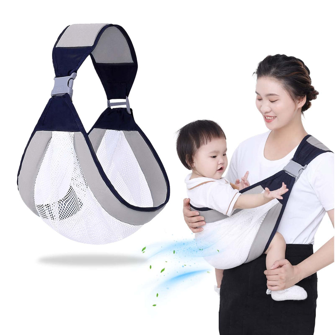 ROUDJER Adjustable Baby Carrier, Portable Baby Sling with Breathable Dense Fabric for 0-4.5 Years Old Newborn and Toddler, One Size Fits All (Grey)