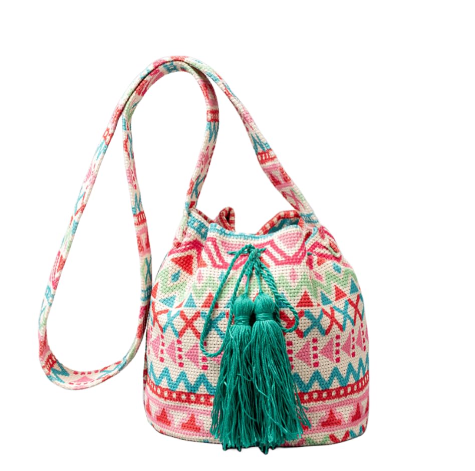 SHOWDAY Clutch Bag with Zipper, Full-Size Handbags for Women,Women Hand Wallet,High Quality Fabrics Handbags Bohemian Canvas Crossbody Bag Womens Hippie Bucket Bag