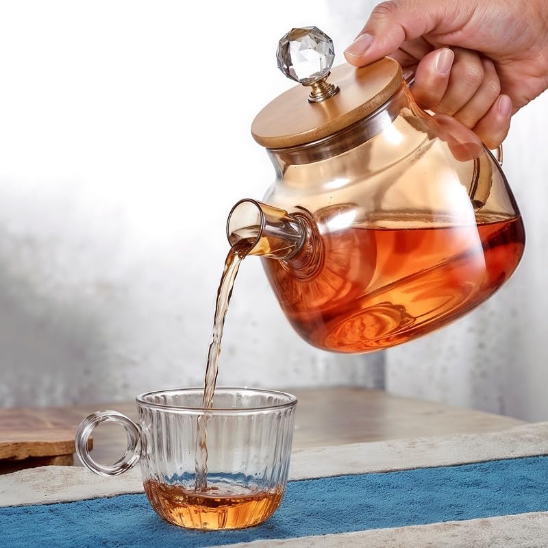 Circle M Glass Teapot with Lid – 1000ML Borosilicate Glass Water Kettle, Stovetop & Microwave Safe, Elegant Crystal Knob Design, Perfect for Tea, Coffee, and Hot Beverages