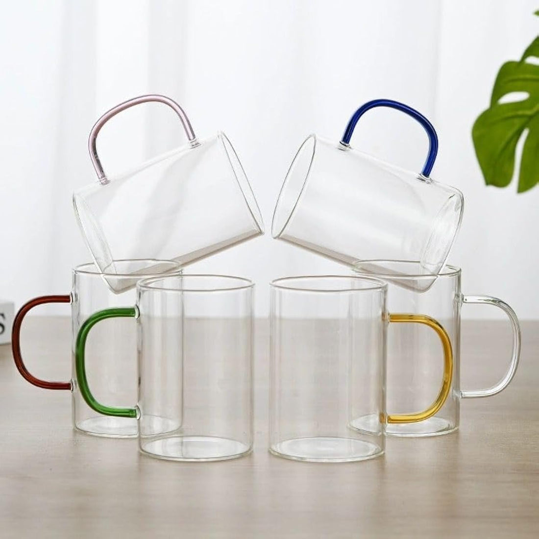 Generic Glass Tea Cup Set - 6 Pieces, 300ml, Heat Resistant, Dishwasher Safe, Transparent, Round, 20cm x 20cm, Minimalist, Mix Color, Wedding Theme, Reusable, Kitchen Use, Steeping Tea, Daily Home Use