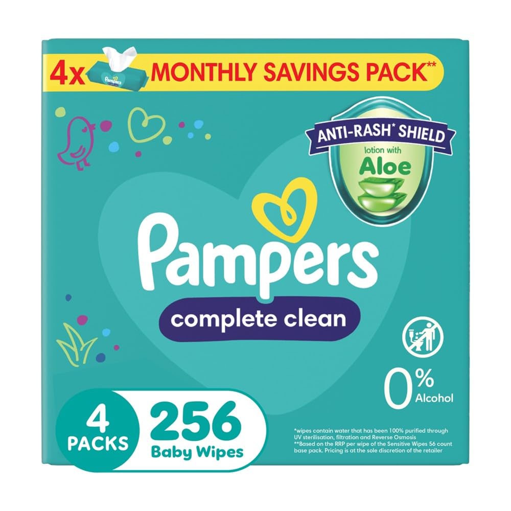 Pampers Complete Clean Scented Baby Wipes, Zero Alcohol, Pack of 4, 256 Wipe Count